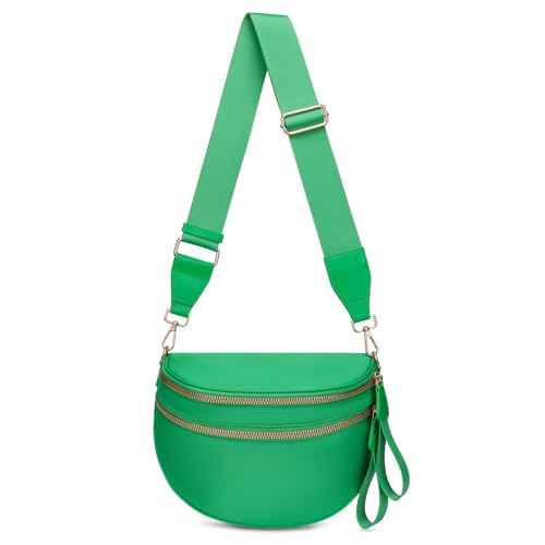 Umhängetasche für Damen, große Nylon-Gürteltasche, trendige Bauchtasche, Geldbörse, Schultertasche mit verstellbarem Riemen, Grün , Klassische einfarbige Umhängetasche von ONLYSIEM