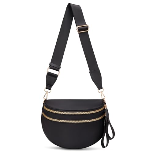 Umhängetasche für Damen, große Nylon-Gürteltasche, trendige Bauchtasche, Geldbörse, Schultertasche mit verstellbarem Riemen, Schwarz, Klassische einfarbige Umhängetasche Umhängetasche für Damen, große Nylon-Gürteltasche, trendige Bauchtasche, Geldbörse, Schultertasche mit verstellbarem Riemen, Schwarz, Klassische einfarbige Umhängetasche von ONLYSIEM