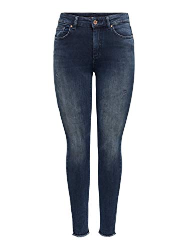 Damen ONLY Skinny Fit Ankle Jeans | Stretch Denim Hose Fransen am Saum | ONLBLUSH Cropped Röhrenjeans, Farben:Dunkelblau, Größe:XS / 32L von ONLYnoos