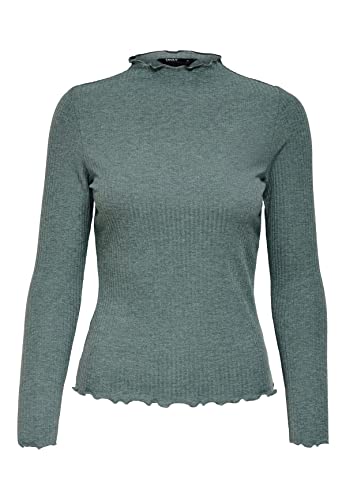 ONLY Damen Dünnes Langarm Shirt | Geripptes Stehkragen Basic Longsleeve ONLEMMA | Gewelltes Oberteil, Farben:Grün, Größe:S von ONLYnoos