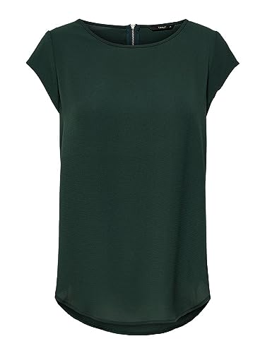 ONLY Damen Einfarbige Kurzarm Bluse | Basic Rundhals Ausschnitt | Blusen T-Shirt Blouse Oberteil ONLVIC, Farben:Dunkelgrün, Größe:34 von ONLYnoos