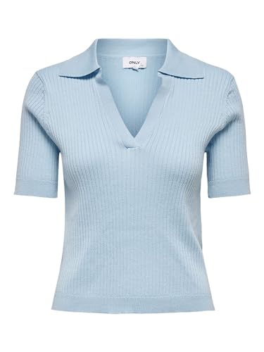 ONLY Damen Geripptes Poloshirt | Einfarbiges Kurzarm T-Shirt | V-Ausschnitt Short Sleeve Top ONLNIMONE, Farben:Blau, Größe:M von ONLYnoos