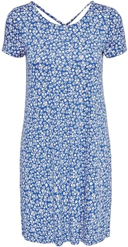 ONLY Damen Lockeres Shirtkleid | Mini Basic Kurzarm Sommer Dress | Rücken Ausschnitt Schnürung ONLBERA, Farben:Blau, Größe:XS von ONLYnoos