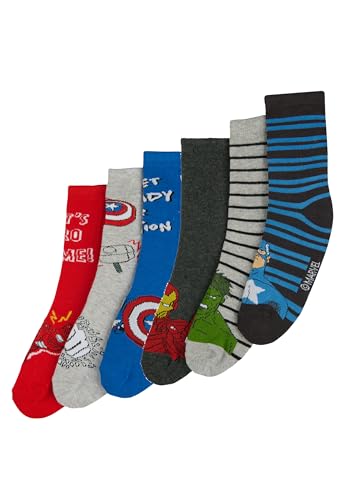 ONOMATO! Socken Kinder | Kindersocken Junge | 6 er Paar | Lustige Socken für Sandalen | kleine Geschenke für Kinder (DE/NL/SE/PL, Numerisch, 27, 30, Regular, Mehrfarbig, Avengers Set 3) von ONOMATO!