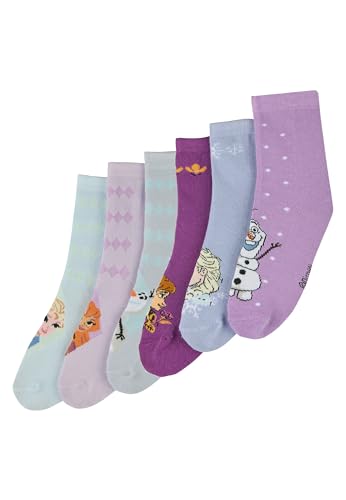ONOMATO! Socken Kinder | Frozen - Die Eiskönigin | Kindersocken Mädchen | 6 Paar | Mit Anna, Elsa und Olaf | Strümpfe | Lustige Socken | Geschenke für Mädchen von ONOMATO!