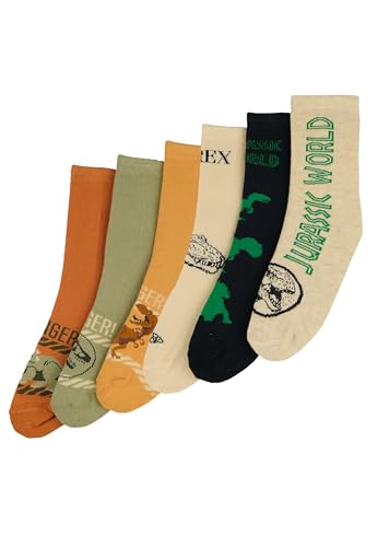 ONOMATO! Socken Kinder | Kindersocken Junge | 6 er Paar | Lustige Socken für Sandalen | kleine Geschenke für Kinder (DE/NL/SE/PL, Numerisch, 27, 30, Regular, Mehrfarbig, Jurassic World Set 3) von ONOMATO!