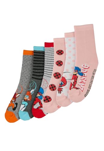 ONOMATO! Socken Kinder, Kindersocken Mädchen, 6 Paar, Lustige Socken für Sandalen Mächen, Geschenk für Mädchen (DE/NL/SE/PL, Numerisch, 23, 26, Regular, Mehrfarbig, Miraculous Ladybug Set 3) von ONOMATO!