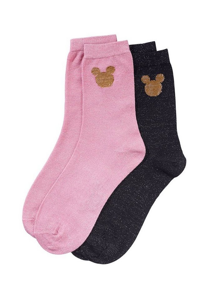 ONOMATO! Socken Mickey Mouse Damen Strümpfe Socken 2er Pack (2-Paar) rosa/schwarz von ONOMATO!