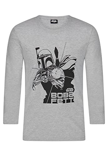 Star Wars Boba Fett Herren Langarm-Shirt Erwachsene Longsleeve Grau (as3, Alpha, m, Regular, Regular) von ONOMATO!