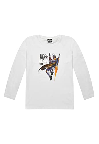 Star Wars Boba Fett Jungen Langarm-Shirt Kinder Longsleeve Weiß, Größe Kids:122-128 von ONOMATO!