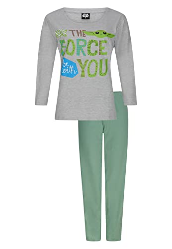 Star Wars Yoda Damen Schlafanzug Lang Pyjama-Set Langarm-Shirt mit Schlafhose (as3, Alpha, l, Regular, Regular) von ONOMATO!