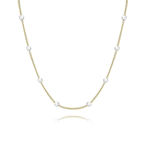ONRAGT Perlenkette Damen, Goldkette Pearl Necklace Women, Perlen Kette Modische Retro Damenkette, Einfache Perlenketten Exquisite Schmuck für Mädchen Damen Geschenke von ONRAGT
