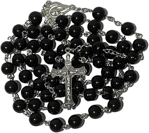 ONRAGT Rosenkranz Kette, Männern Damen Rosario Rosenkranz Kommunion Mädchen Junge Rosary Necklace, Rosenkranz Halskette Geschenk für Angehörigen, Älteste, Liebste (Schwarz) von ONRAGT