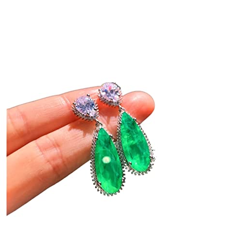 ONTENY Mode Wassertropfen Schmuck Silber Farbe Paraiba Lab Smaragd Turmalin Stein Braut Ohrringe for Frauen Hochzeit Home (Color : Emerald) von ONTENY