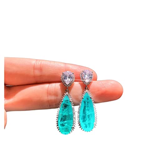 ONTENY Mode Wassertropfen Schmuck Silber Farbe Paraiba Lab Smaragd Turmalin Stein Braut Ohrringe for Frauen Hochzeit Home (Color : Paraiba) von ONTENY