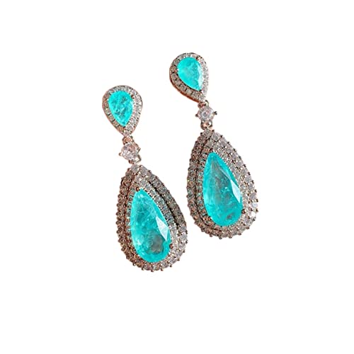 ONTENY Neue Wassertropfen Turmalin Stein Lab Smaragd Paraiba Ohrringe Silber Mode Ohrringe Brillante Hochzeit Zubehör Home (Color : Paraiba) von ONTENY