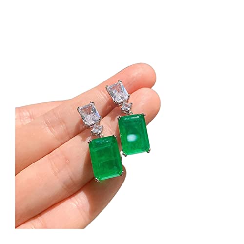 ONTENY Rechteck baumeln Ohrringe Paraiba Lab Smaragd Turmalin Stein weibliche Ohrringe Silber Farbe Hochzeit Schmuck Home (Color : Emerald) von ONTENY