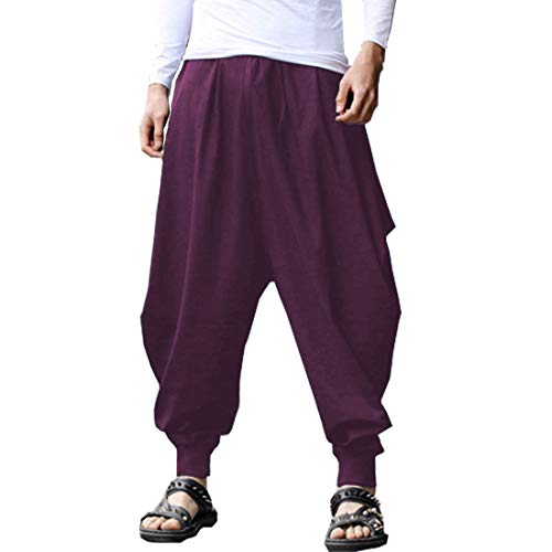 ONTTNO, Haremshose für Herren, lockere Taille, leichte Hippie-Hose, Violett, Einheitsgröße von ONTTNO