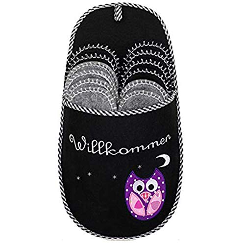 ONVAYA ABS Gästepantoffel | Hausschuhe Eule | 6er Set | grau/schwarz | Antirutsch Sohle | Pantoffel | Gästehausschuhe (Schwarz) von ONVAYA