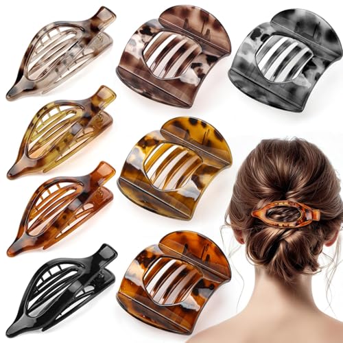 Flache Haarspangen für Damen, 2 Stile, französische flache Haarklammern für Damen, groß, starker Halt, Haarklammern für dickes, dünnes Haar (Schildpatt), 8 Stück von ONXE