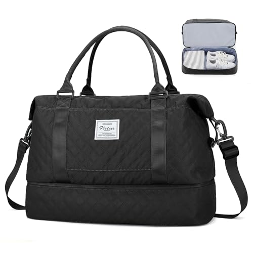 Reise-Wochenendtasche für Damen, Handgepäcktasche mit Schuhfach und Trolleyhülle, persönliche Gegenstände, A-Schwarz mit Schuhfach, Reisetasche von ONXTHIN