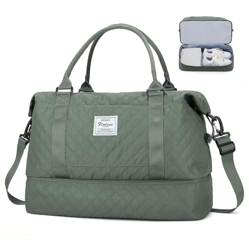 Reise-Wochenendtasche für Damen, Handgepäcktasche mit Schuhfach und Trolleyhülle, persönliche Gegenstände, A-Olivgrün mit Schuhfach, Reisetasche von ONXTHIN