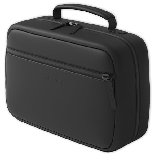 ONYX Kulturtasche Damen und Herren - Kulturbeutel zum Aufhängen aus PU-Tech-Material - Kosmetiktasche mit Spiegel für Reisen, Make-Up Organizer Tasche 24x17x11cm, Beautycase M Schwarz von ONYX