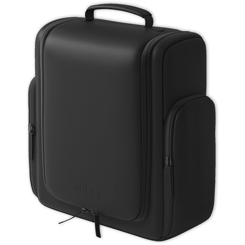 ONYX Kulturtasche Damen und Herren - Kulturbeutel zum Aufhängen aus PU-Tech-Material - Kosmetiktasche mit Spiegel für Reisen, Make-Up Organizer Tasche 26x24x11cm, Beautycase L Schwarz von ONYX