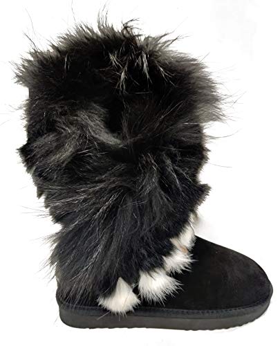 Boots Fell Pelz Langstiefeln echtes Leder Schuhe Winterstiefeln Boot Qualitätsschuhe (39 EU, Schwarz (hoher Schaft 32cm)) von OOG