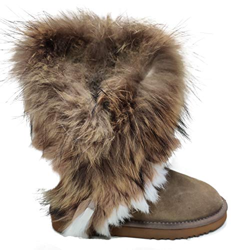 Boots Fell Pelz Langstiefeln echtes Leder Schuhe Winterstiefeln Boot Qualitätsschuhe (41 EU, Khaki) von OOG