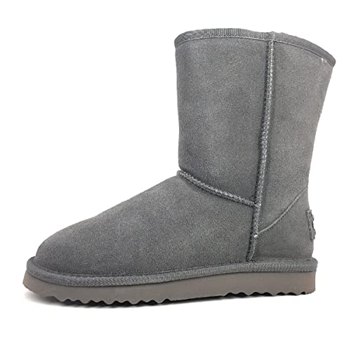 OOG Boots Damen Lederboots, Bow, echtes Leder, warme und Fell gefütterte Winterschuhe, rutschfeste, flache und bequeme Schneestiefel (Grey, EU Schuhgrößensystem, Erwachsene, Damen, Numerisch, M, 37) von OOG