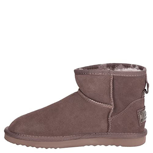 OOG Boots Damen Lederboots Stiefel Mini Boots, Schneestiefel echtes Leder, warme und Fell gefütterte Winterschuhe, rutschfeste, Flache, bequem und Kurze Stiefel (58541FlamingoHell, numeric_39) von OOG