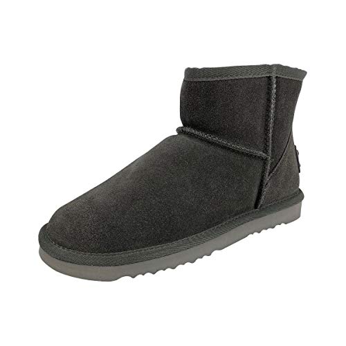 OOG Boots Damen Lederboots Stiefel Mini Boots, Schneestiefel echtes Leder, warme und Fell gefütterte Winterschuhe, rutschfeste, Flache, bequem und Kurze Stiefel (58541Grey, numeric_39) von OOG