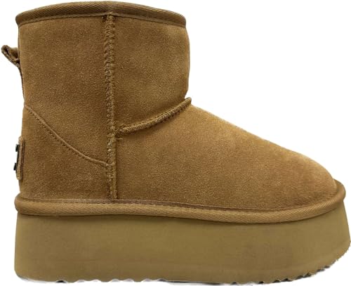 OOG Boots hoher Absatz Platform echtes Leder Lammfell Futter Schuh Winterstiefel Plateau (Camel, EU Schuhgrößensystem, Erwachsene, Damen, Numerisch, M, 37) von OOG