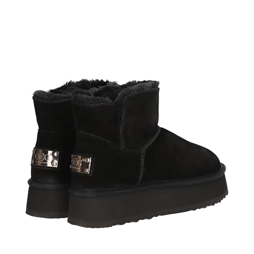 OOG Damen Boots modischer Stiefel Wildlederstiefel mit kuscheligem Kunstfell gemütliche Damen-Stiefel aus Leder in Schwarz 41 EU (5911S-Black, numeric_37) von OOG