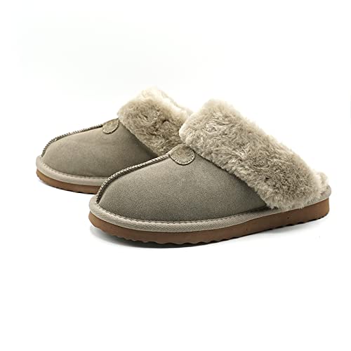 OOG Damen Hausschuhe aus Leder, Lederpantoffeln, Pantoffel Echtleder, warm gefüttertet, Indoor und Outdoor, Innen und Außern geeignet (TC06 Khaki, Numeric_37) von OOG