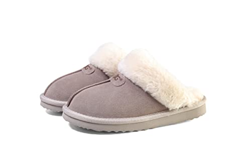 OOG Damen Hausschuhe aus Leder, Lederpantoffeln, Pantoffel Echtleder, warm gefüttertet, Indoor und Outdoor, Innen und Außern geeignet (TC06 Taupe, Numeric_40) von OOG