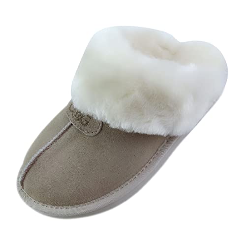 OOG Damen Hausschuhe aus Leder, Lederpantoffeln, Pantoffel Echtleder, warm gefüttertet, Indoor und Outdoor, Innen und Außern geeignet (TC06 Taupe, Numeric_42) von OOG