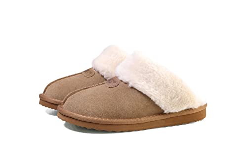 OOG Damen Hausschuhe aus Leder, Lederpantoffeln, Pantoffel Echtleder, warm gefüttertet, Indoor und Outdoor, Innen und Außern geeignet (TC06Camel, Numeric_36) von OOG