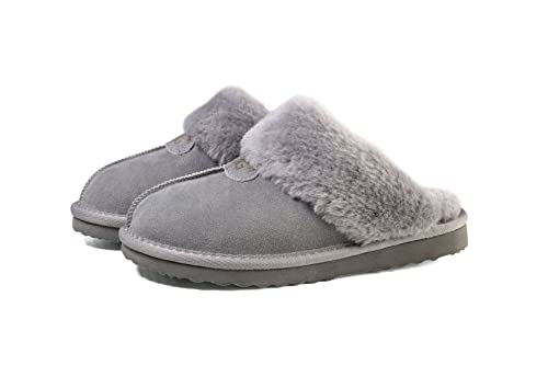 OOG Damen Hausschuhe aus Leder, Lederpantoffeln, Pantoffel Echtleder, warm gefüttertet, Indoor und Outdoor, Innen und Außern geeignet (TC06Grey, Numeric_39) von OOG