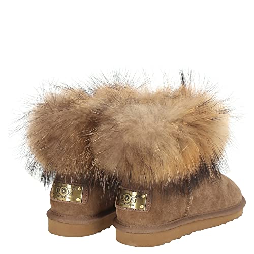 OOG Damen Leder Schlupfstiefel Winter Boots Schneestiefel Outdoor rutschfest Winterschuhe Warm Gefüttert (0541Camel, Numeric_37) von OOG