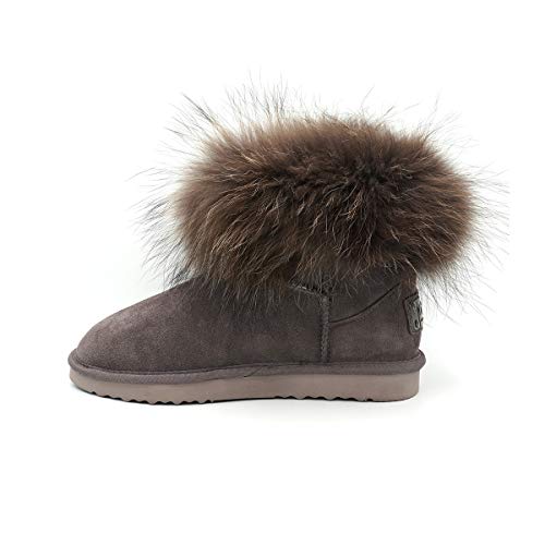 OOG Damen Leder Schlupfstiefel Winter Boots Schneestiefel Outdoor rutschfest Winterschuhe Warm Gefüttert (Flamingo Dark, Numeric_37) von OOG