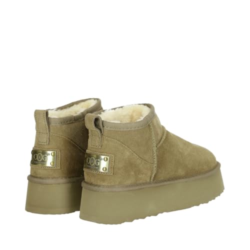 OOG Damen Leder Schlupfstiefel Winter Boots Schneestiefel Outdoor rutschfest Winterschuhe Warm Gefüttert (Flamingo Dark, Numeric_39) von OOG