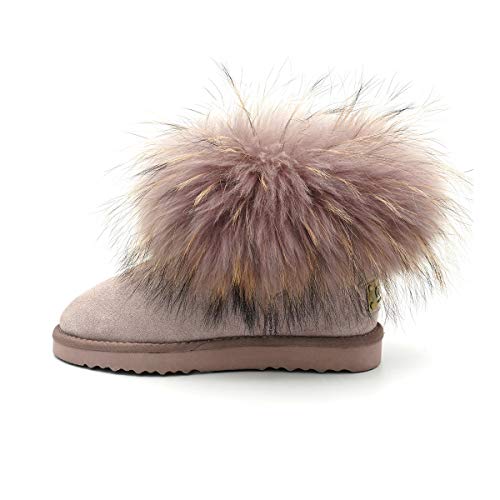 OOG Damen Leder Schlupfstiefel Winter Boots Schneestiefel Outdoor rutschfest Winterschuhe Warm Gefüttert (Flamingo Hell, Numeric_41) von OOG