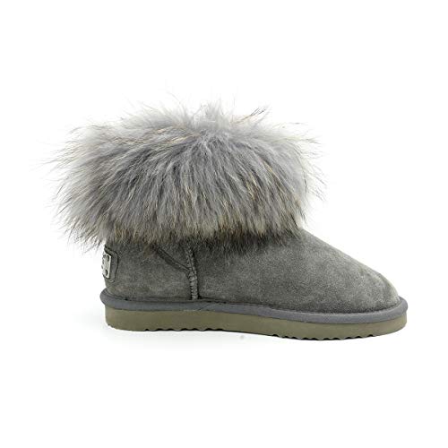 OOG Damen Leder Schlupfstiefel Winter Boots Schneestiefel Outdoor rutschfest Winterschuhe Warm Gefüttert (Grey, Numeric_37) von OOG