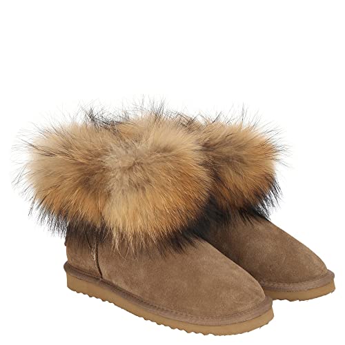 OOG Damen Leder Schlupfstiefel Winter Boots Schneestiefel Outdoor rutschfest Winterschuhe Warm Gefüttert (Khaki, Numeric_40) von OOG