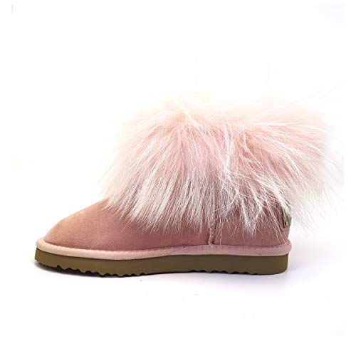 OOG Damen Leder Schlupfstiefel Winter Boots Schneestiefel Outdoor rutschfest Winterschuhe Warm Gefüttert (Rosa, Numeric_37) von OOG