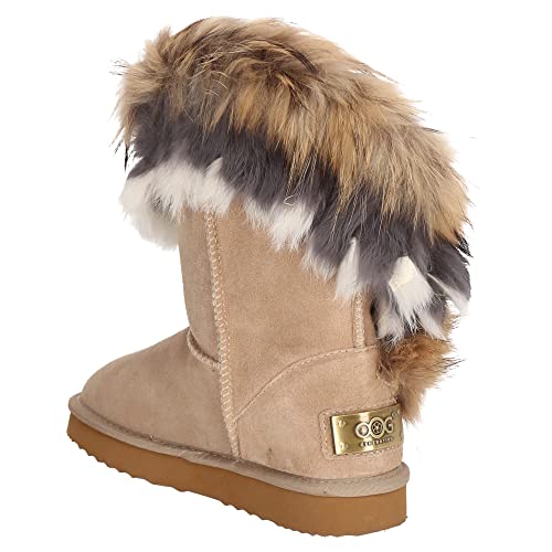 OOG Boots, Winterstiefel für kaltes Wetter für Frauen, Fell Pelz Langstiefeln echtes Leder Schuhe Winterstiefeln Boot, wasserdichte Schneeschuhe, ganztägiger Komfort, warm (8020 Beige, numeric_37) von OOG