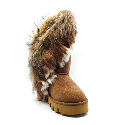 OOG Boots, Winterstiefel für kaltes Wetter für Frauen, Fell Pelz Langstiefeln echtes Leder Schuhe Winterstiefeln Boot, wasserdichte Schneeschuhe, ganztägiger Komfort, warm (8028 Camel, numeric_38) von OOG