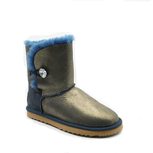 OOG Damen Lederboots Diamonten Knopf Echtes Leder Boots Winterboots Lederstiefel warm gefüttert Teddyfutter (803Bu-Blue, numeric_38) von OOG